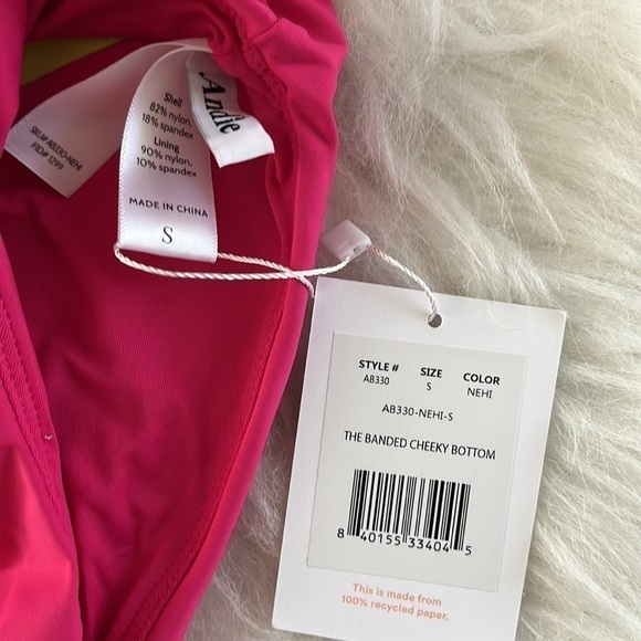 Andie Swim The Banded High Waisted Cheeky Bottom in Nehi Neon Pink Size S - Picture 4 of 6